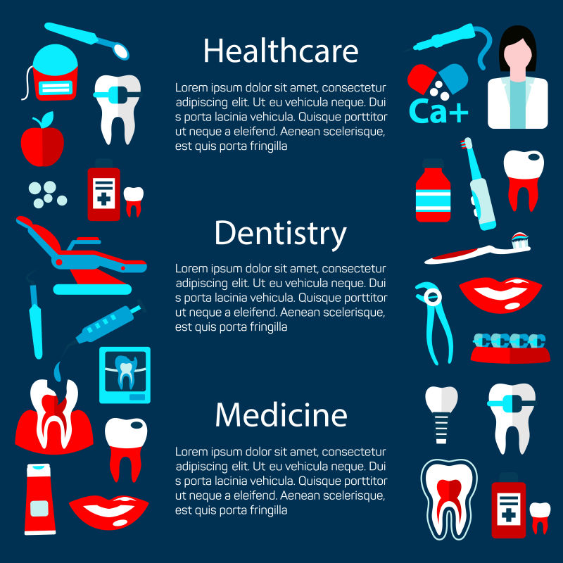 创意矢量牙科平面风格的插图背景设计