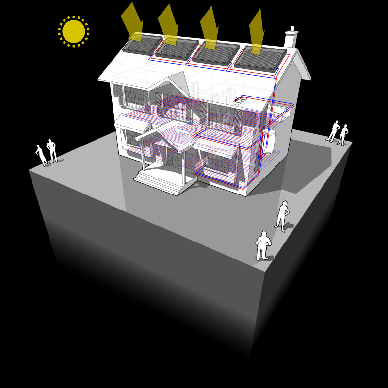 抽象有太阳能板的矢量地热插图