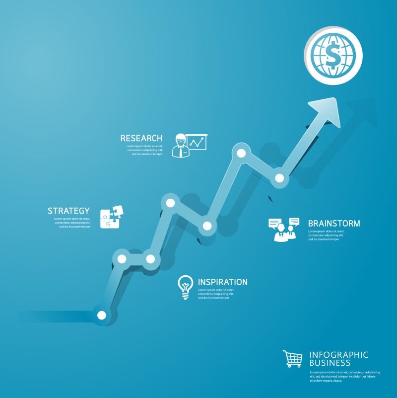 上升的蓝色箭头图案矢量信息图表设计