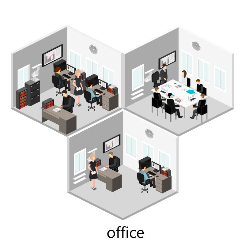 矢量三个不同的办公室插图