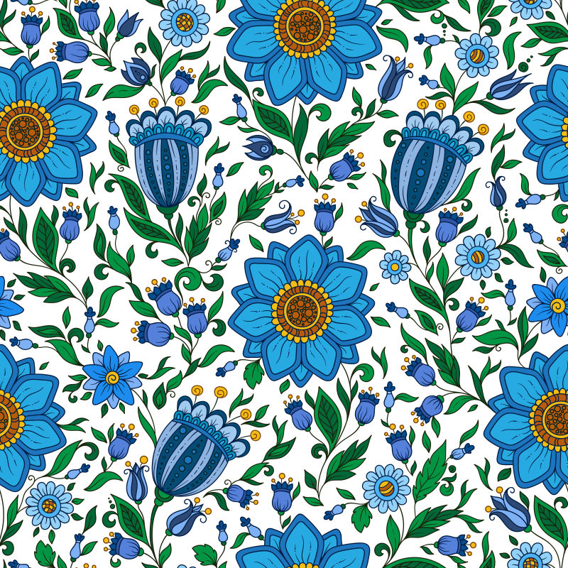 蓝色花卉图案的矢量背景