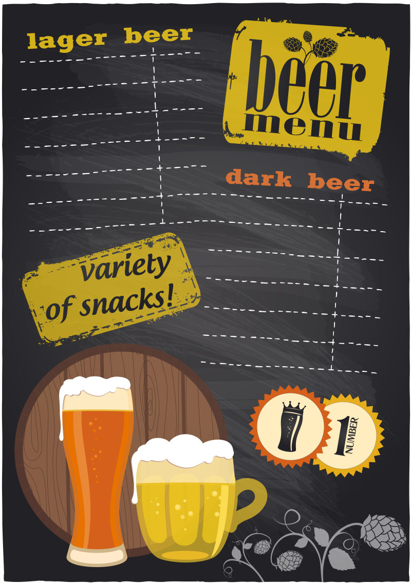 黑板背景的啤酒菜单矢量设计