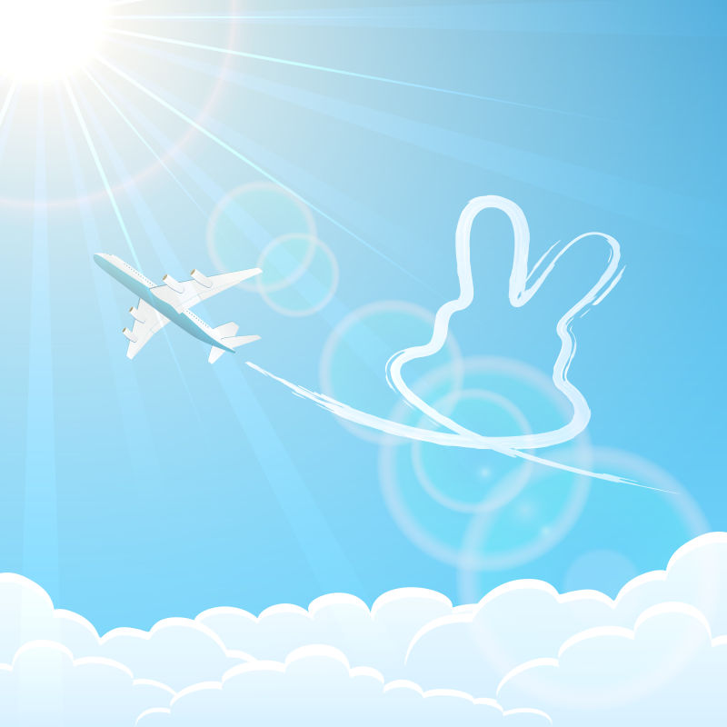 创意兔子和飞机的矢量插图