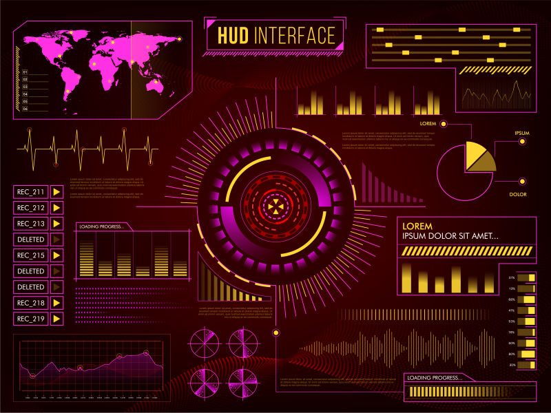 科技感的游戏HUD界面矢量插图