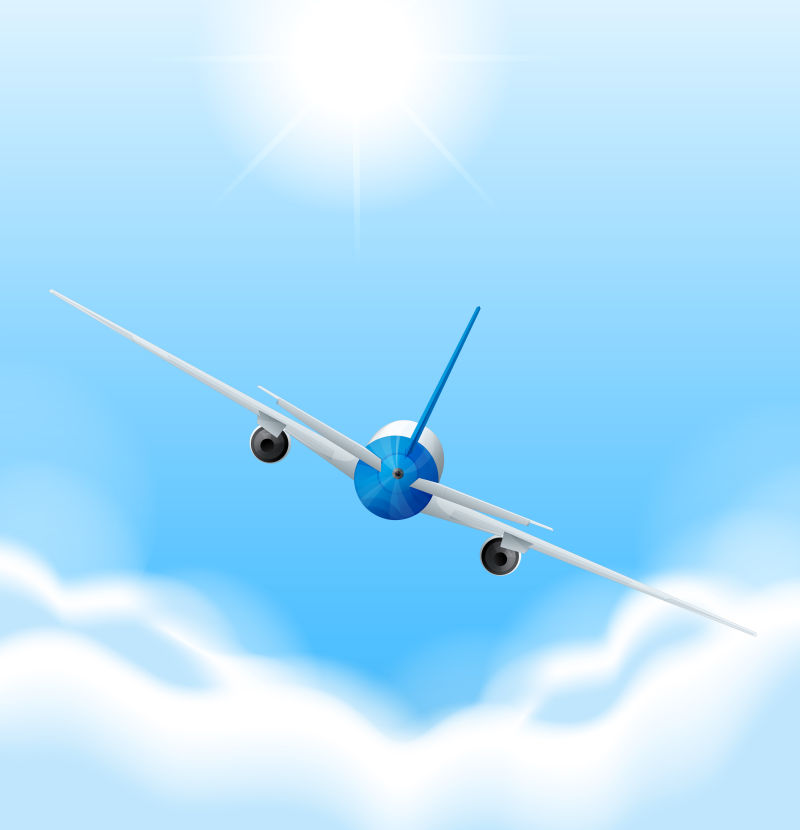 创意矢量蓝天中的飞行飞机