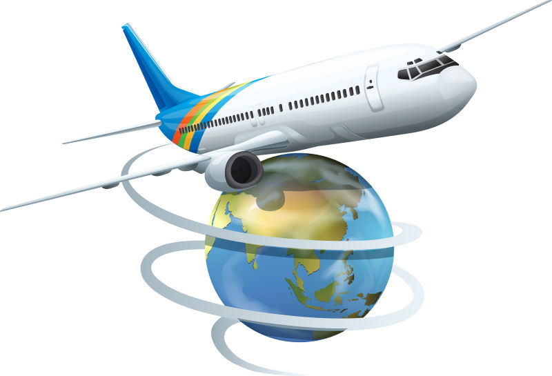 创意矢量飞机环球旅行概念插图