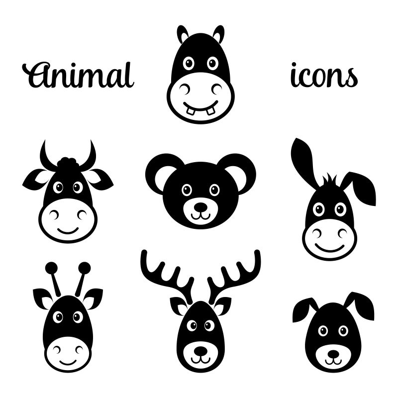创意矢量黑色卡通动物脸图标
