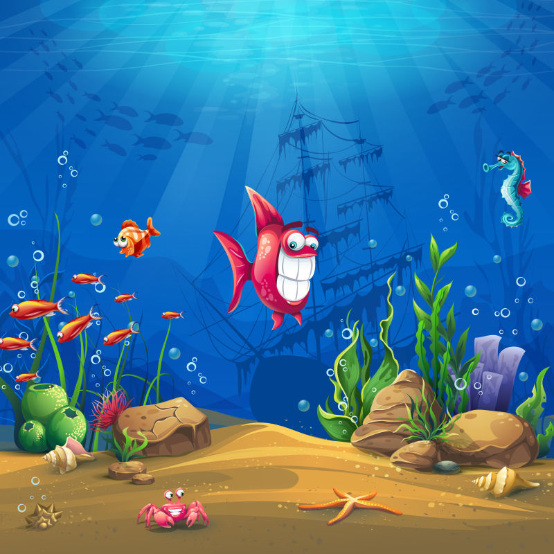 水下世界的鱼类矢量插图