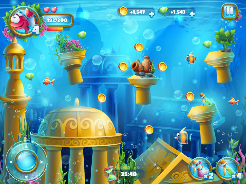 海底世界游戏界面矢量插图设计
