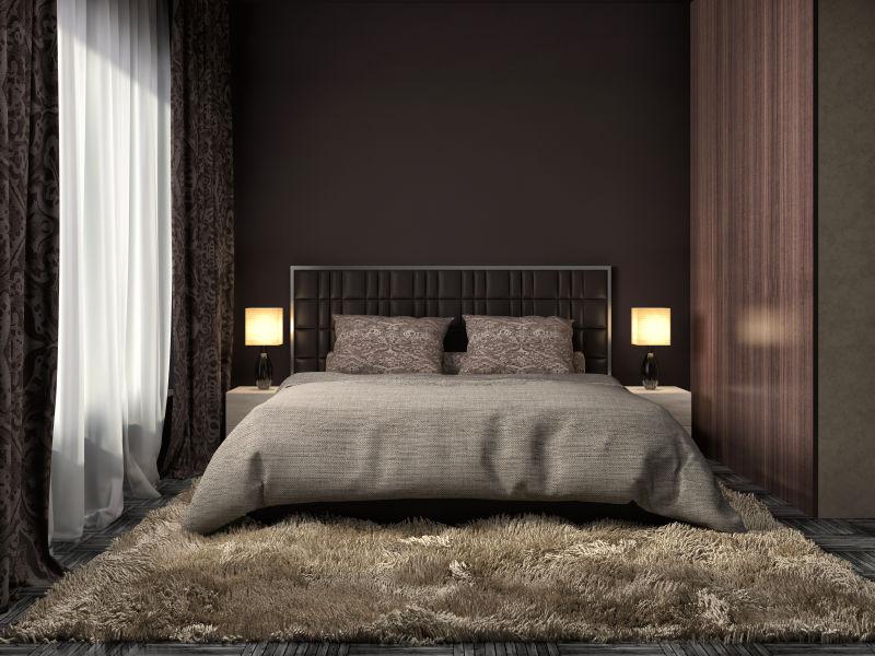 现代卧室里的大床与地毯