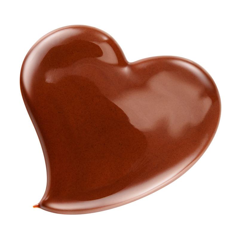 热融化的巧克力心脏在白色背景上隔离