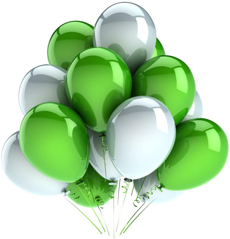 白色背景中的绿和白色气球