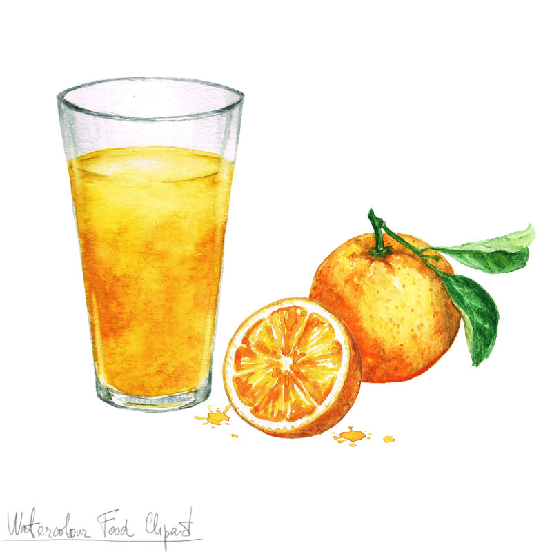 水彩橙子和橙汁