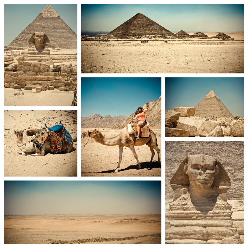 埃及的金字塔和骆驼游客