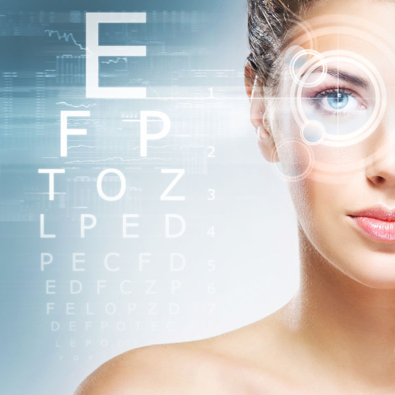 女人眼部扫描技术与视力表