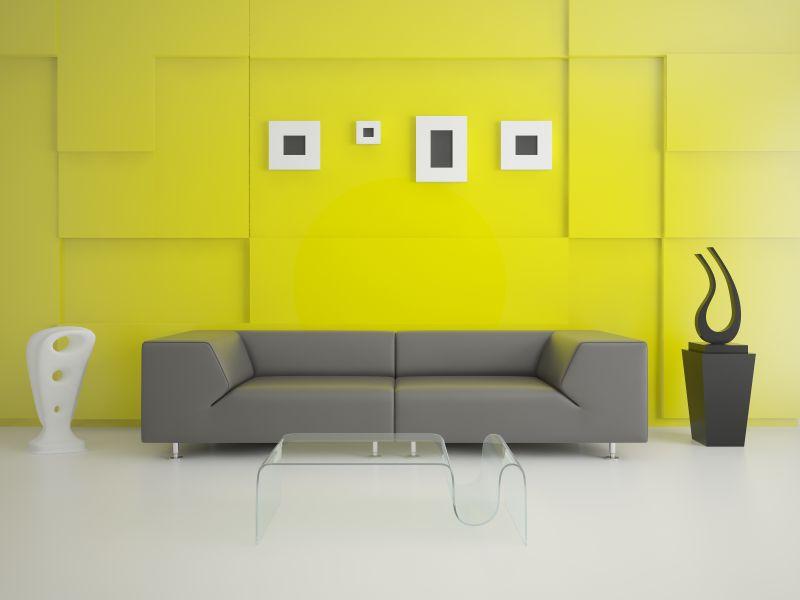 高科技客厅的黄色背景与现代沙发