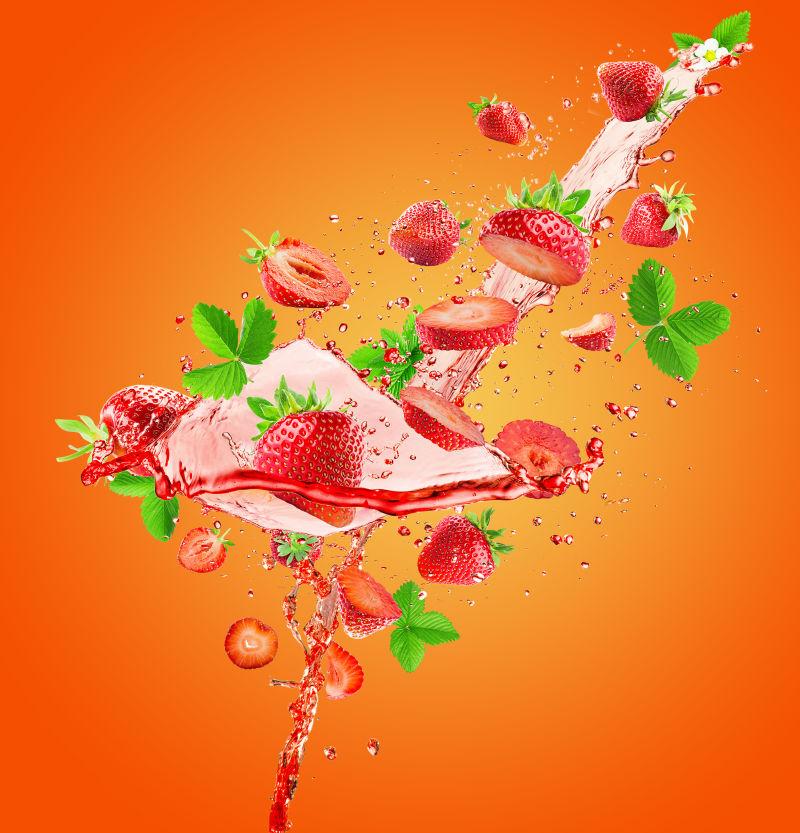 草莓汁和草莓飞溅