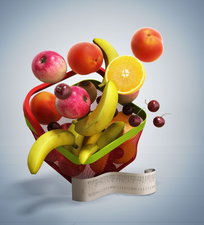3d水果篮子里的新鲜水果