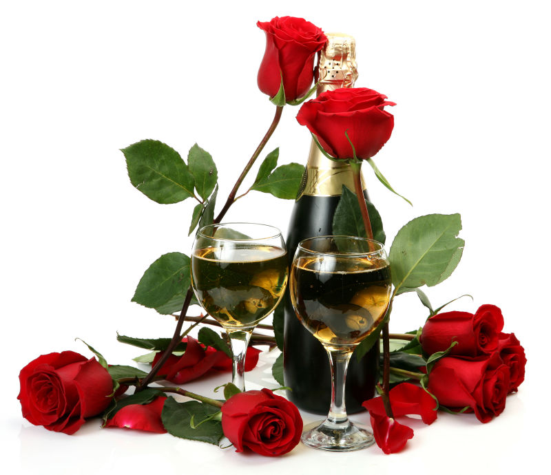 香槟酒与玫瑰花