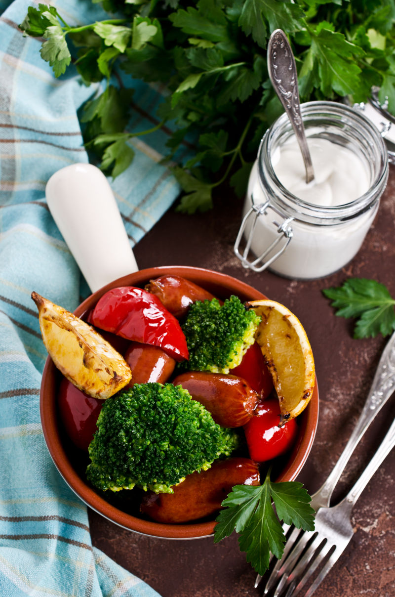 可口的香肠与西浪花