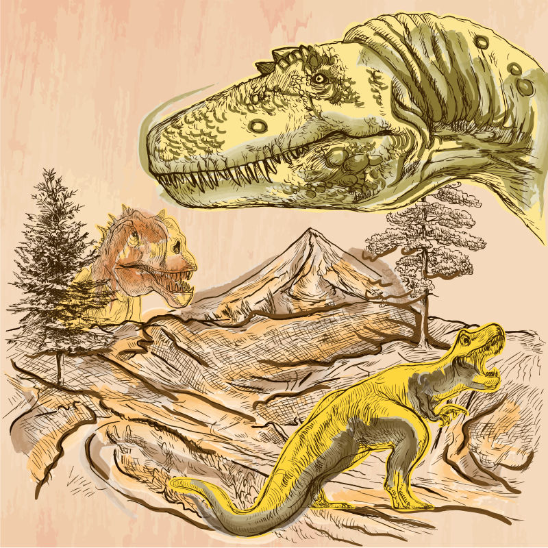 矢量抽象手绘古老的恐龙