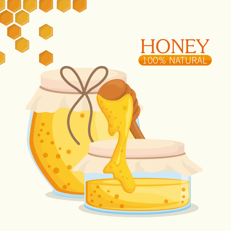 矢量新鲜有机蜂蜜的平面插图