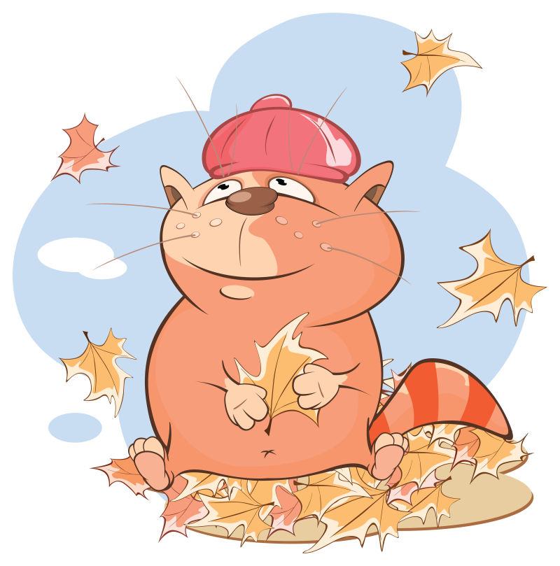 矢量秋季树叶里的卡通猫咪