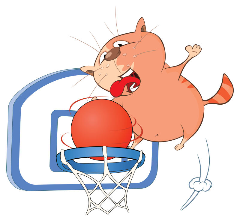 矢量打篮球的卡通猫咪