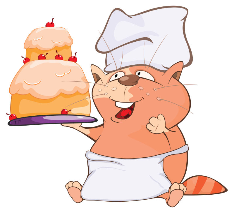 矢量做蛋糕的卡通猫咪