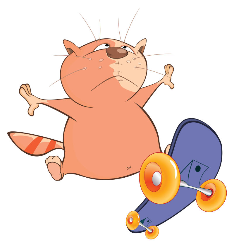矢量玩滑板的卡通猫咪