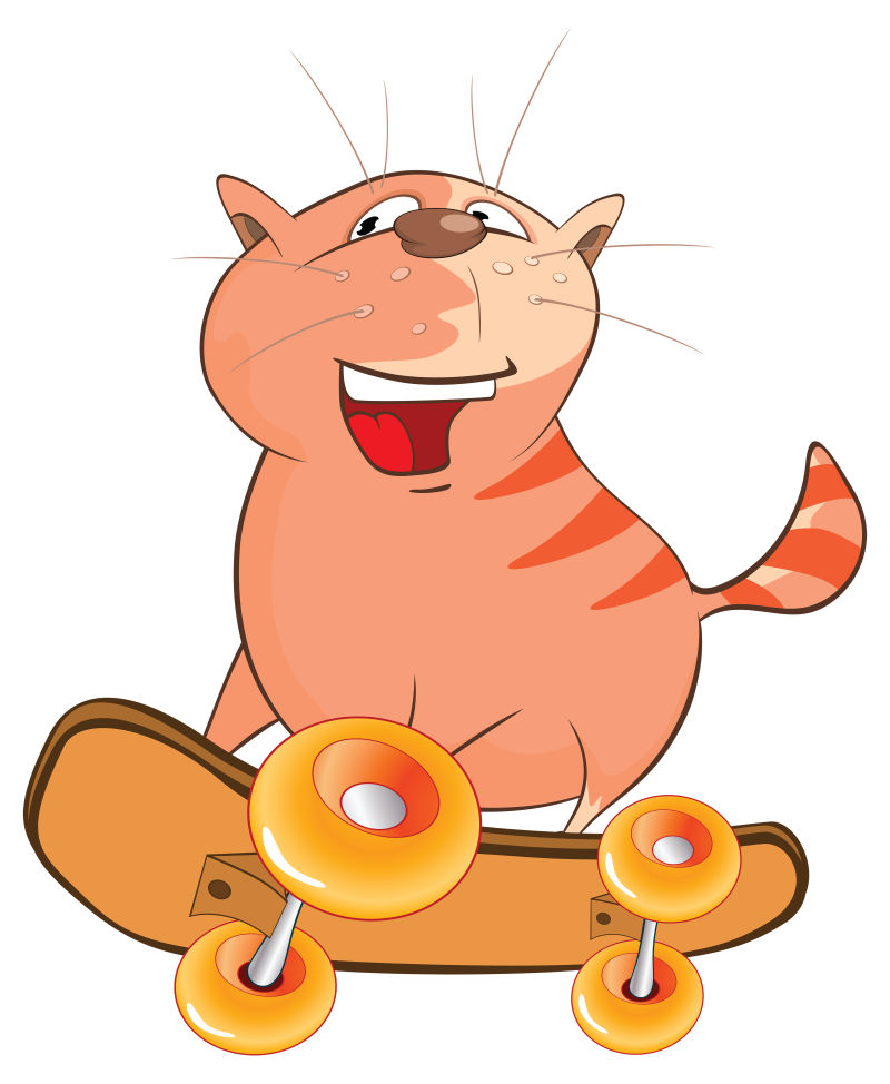 矢量滑板的卡通猫咪
