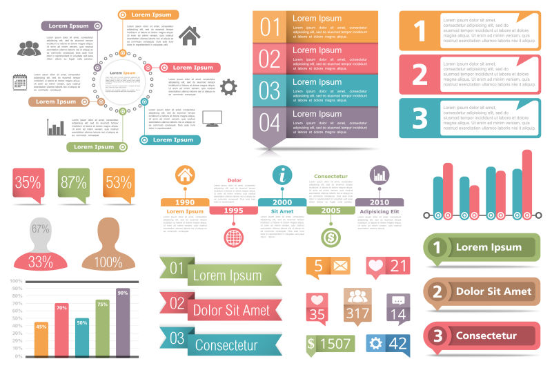矢量彩色现代简易的信息图表元素设计