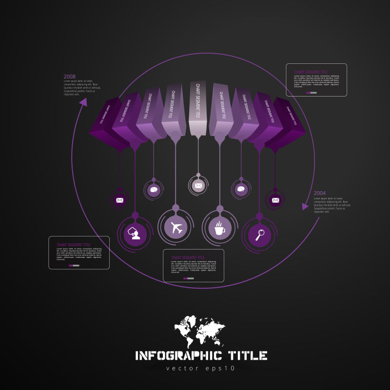 矢量黑底紫色信息图表设计背景