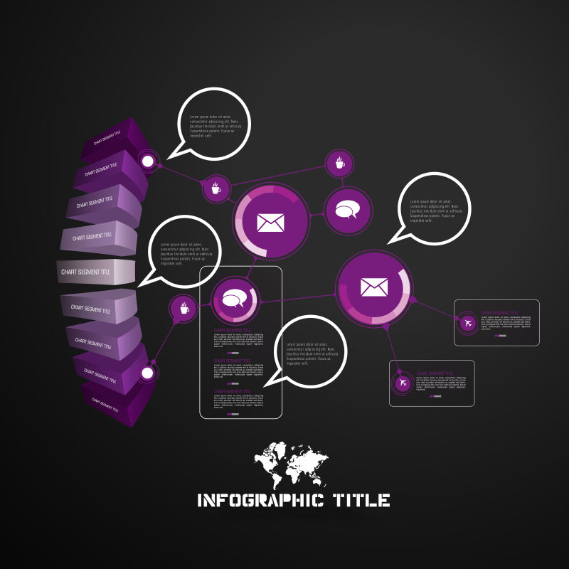 矢量黑底紫色现代风格的信息图表设计