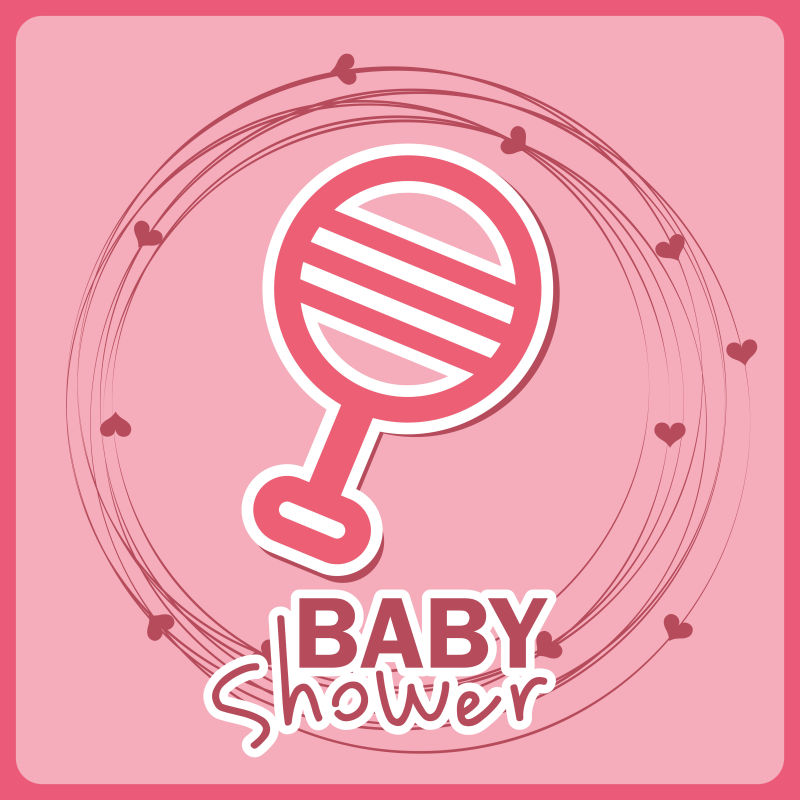 粉色矢量婴儿用品元素的平面沐浴卡设计
