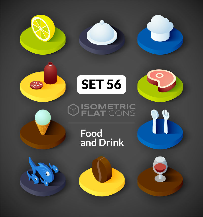 三维的食物和饮料图标矢量设计
