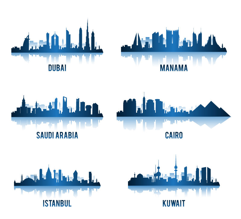 矢量中东著名城市剪影插图合集