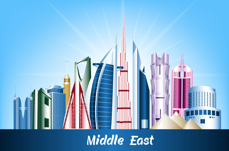 创意矢量中东著名建筑群插图设计