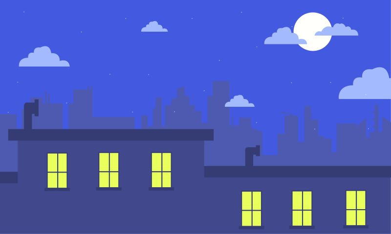 矢量夜晚寂静的城市建筑插图