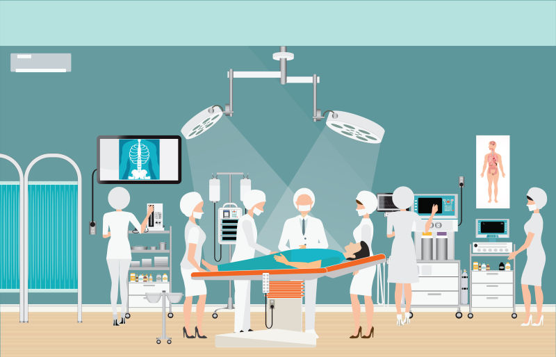医院外科手术室的矢量插图