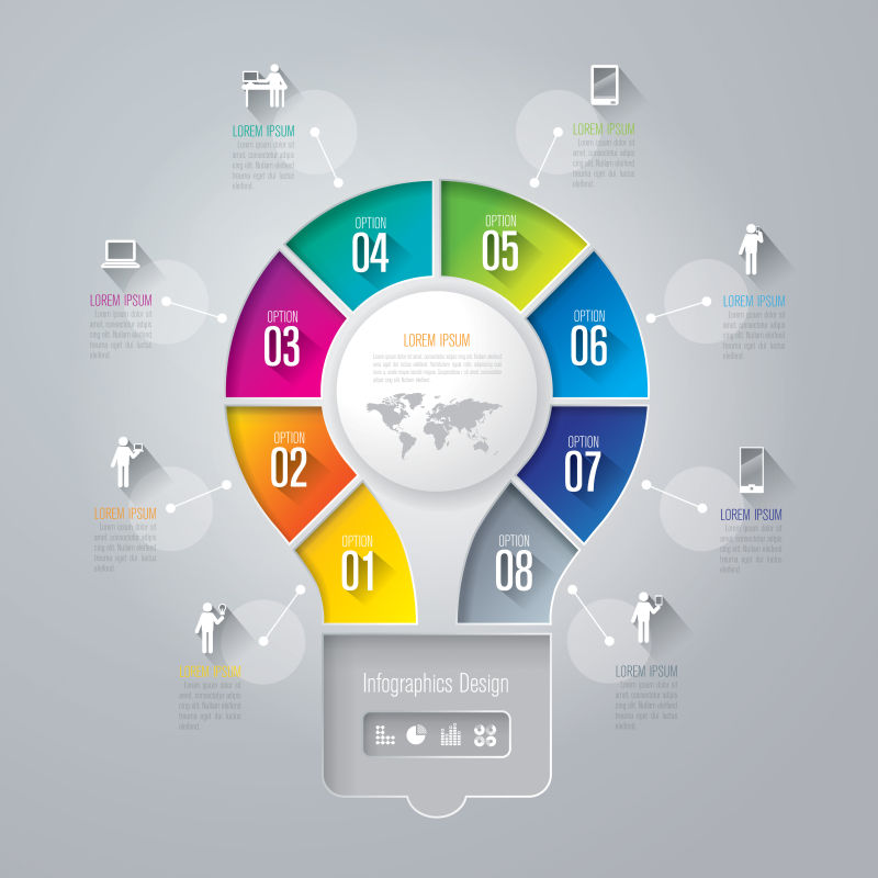 矢量灯泡形状的商业信息图表设计