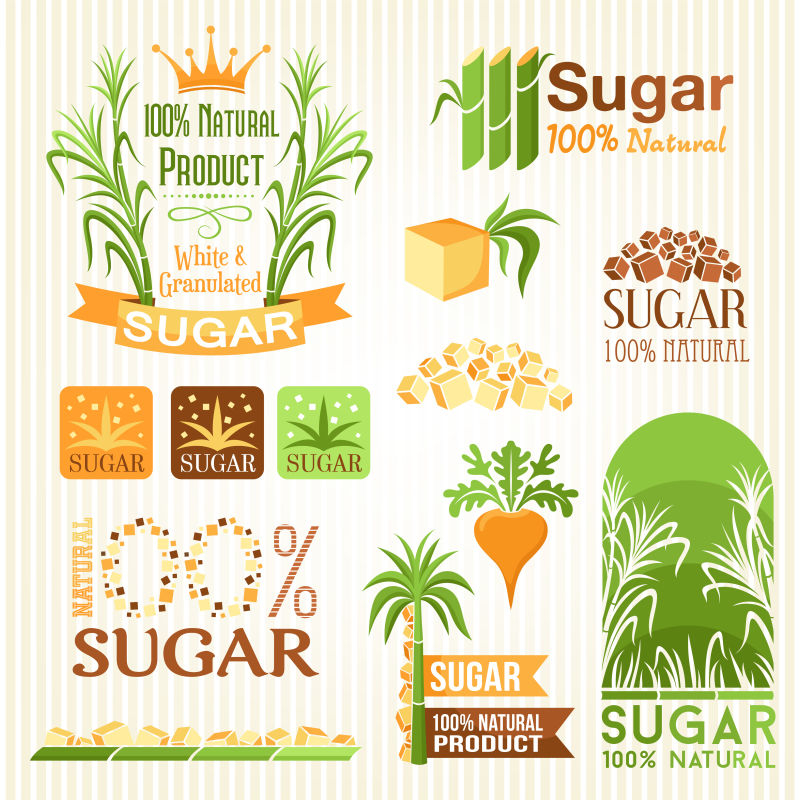 创意矢量百分百含糖概念的标签设计