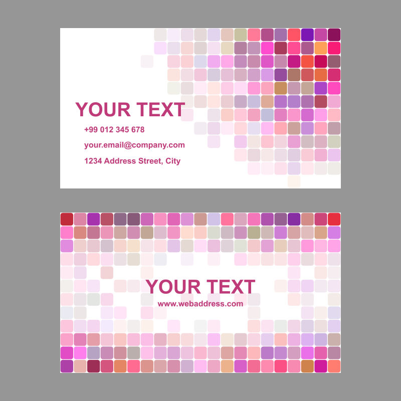 粉色方形元素的矢量名片设计