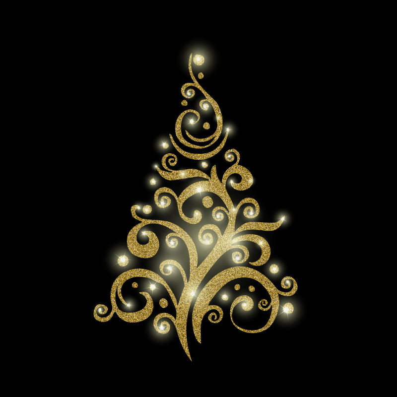 矢量抽象金色圣诞树的插图设计