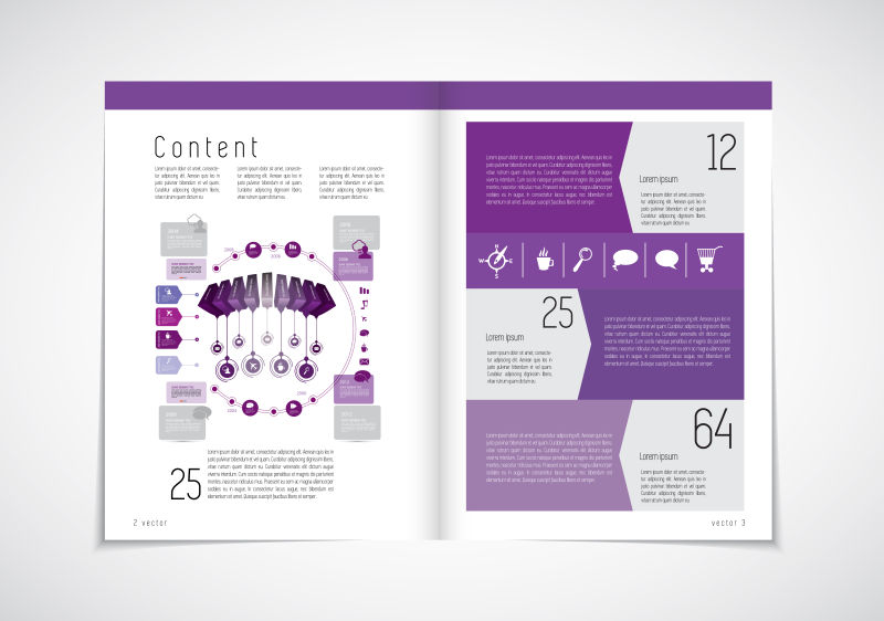 矢量紫色主题的杂志页面设计