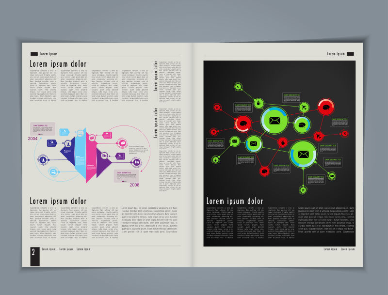 矢量现代信息元素的杂志页面设计