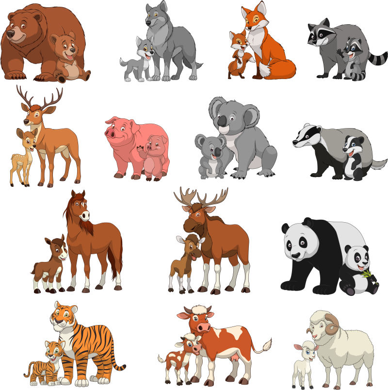 创意矢量卡通动物家庭的插图
