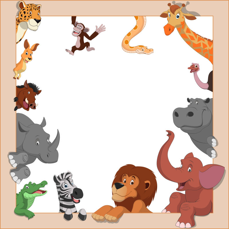 创意矢量可爱的卡通动物的边框插图
