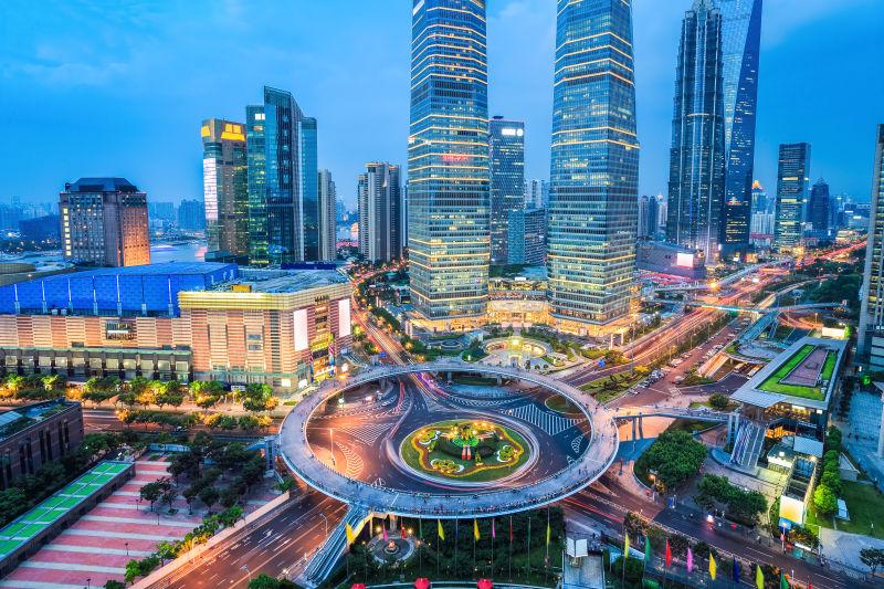 美丽的上海夜景高空摄影