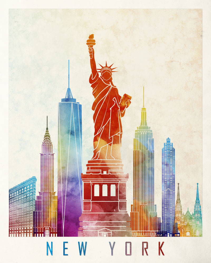 纽约地标水彩海报